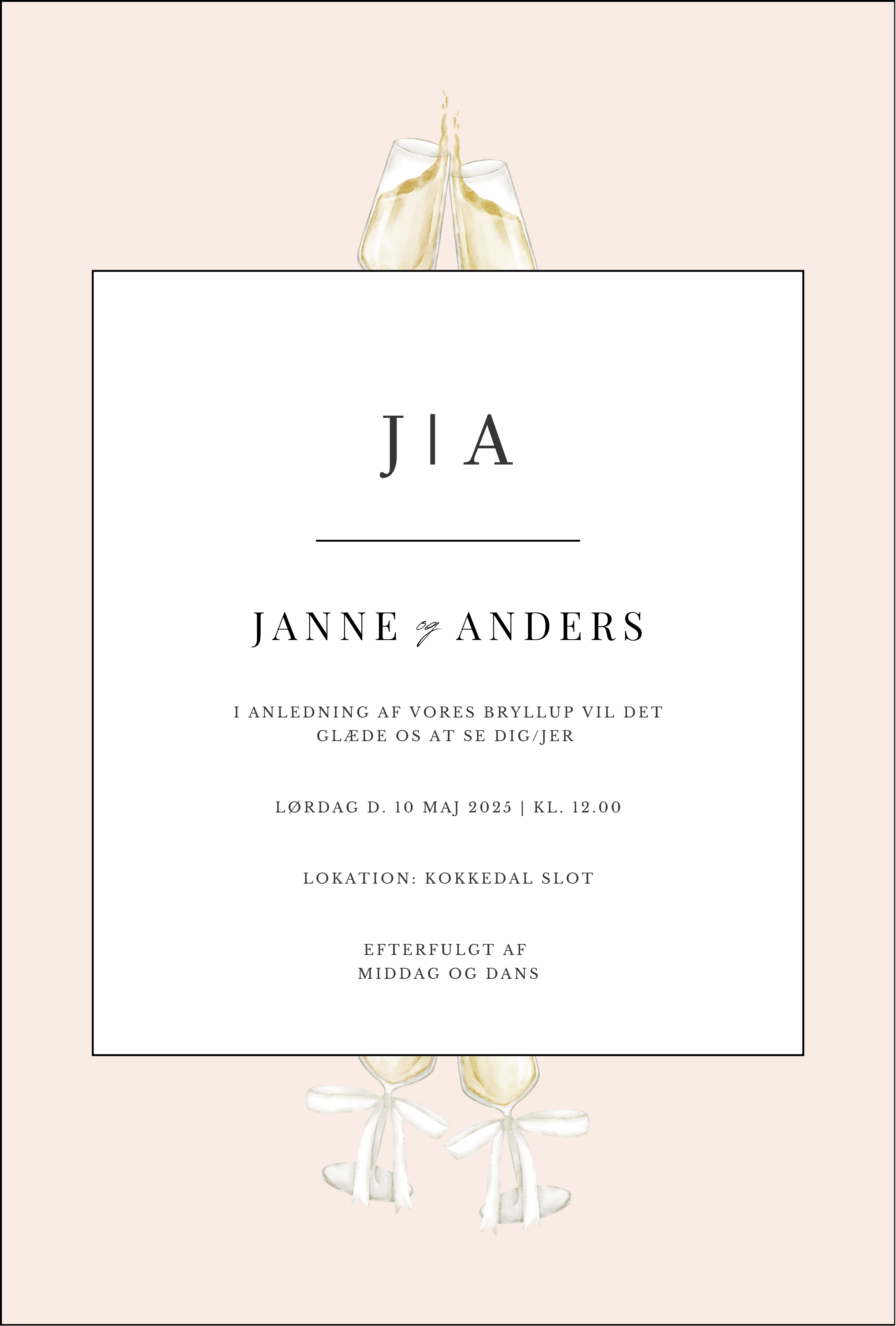 Bryllupsinvitation - Champagne Moments Beige