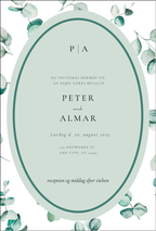 Bryllupsinvitation - Eucalyptus Frame Oval Grøn