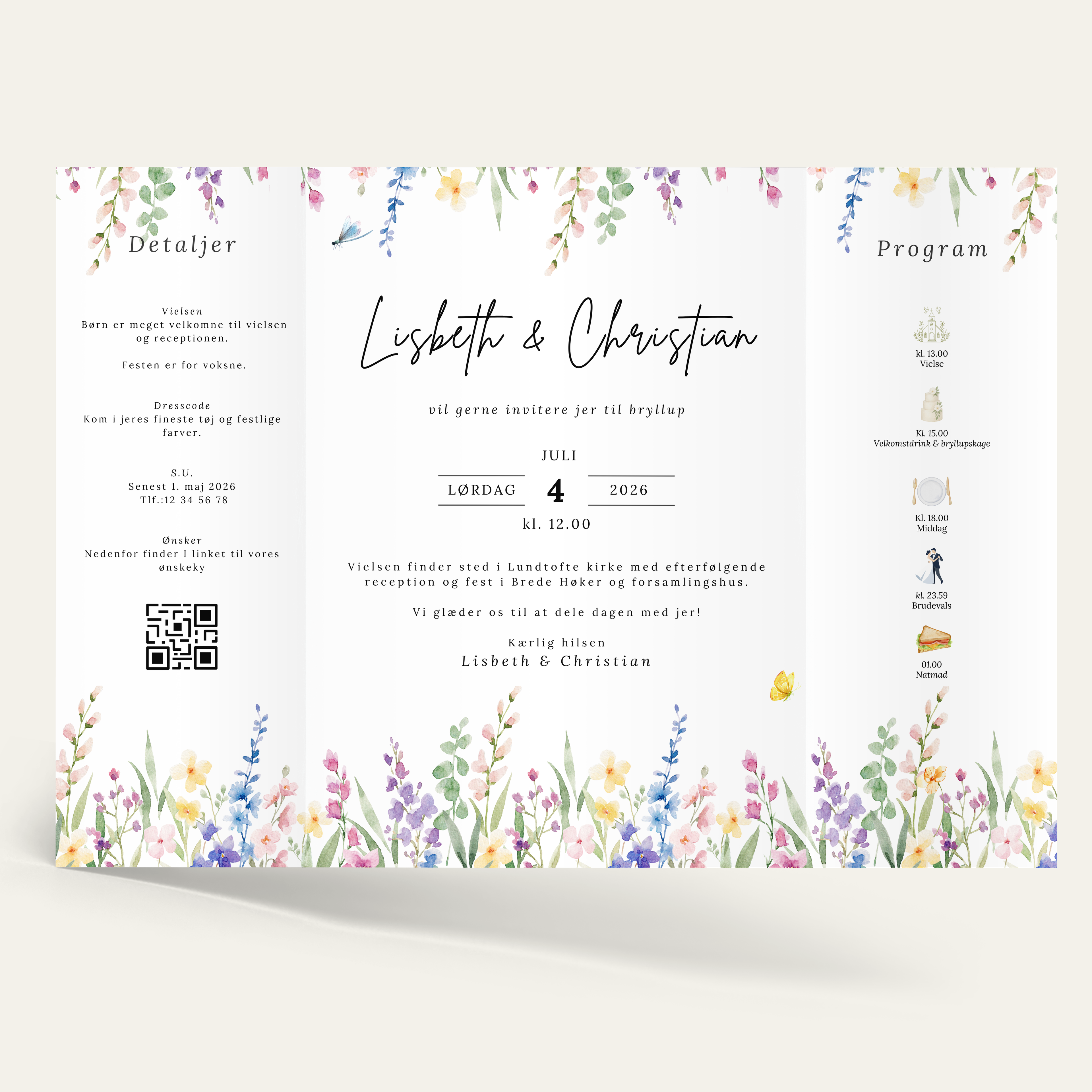 Bryllupsinvitation - Gatefold Wild flowers