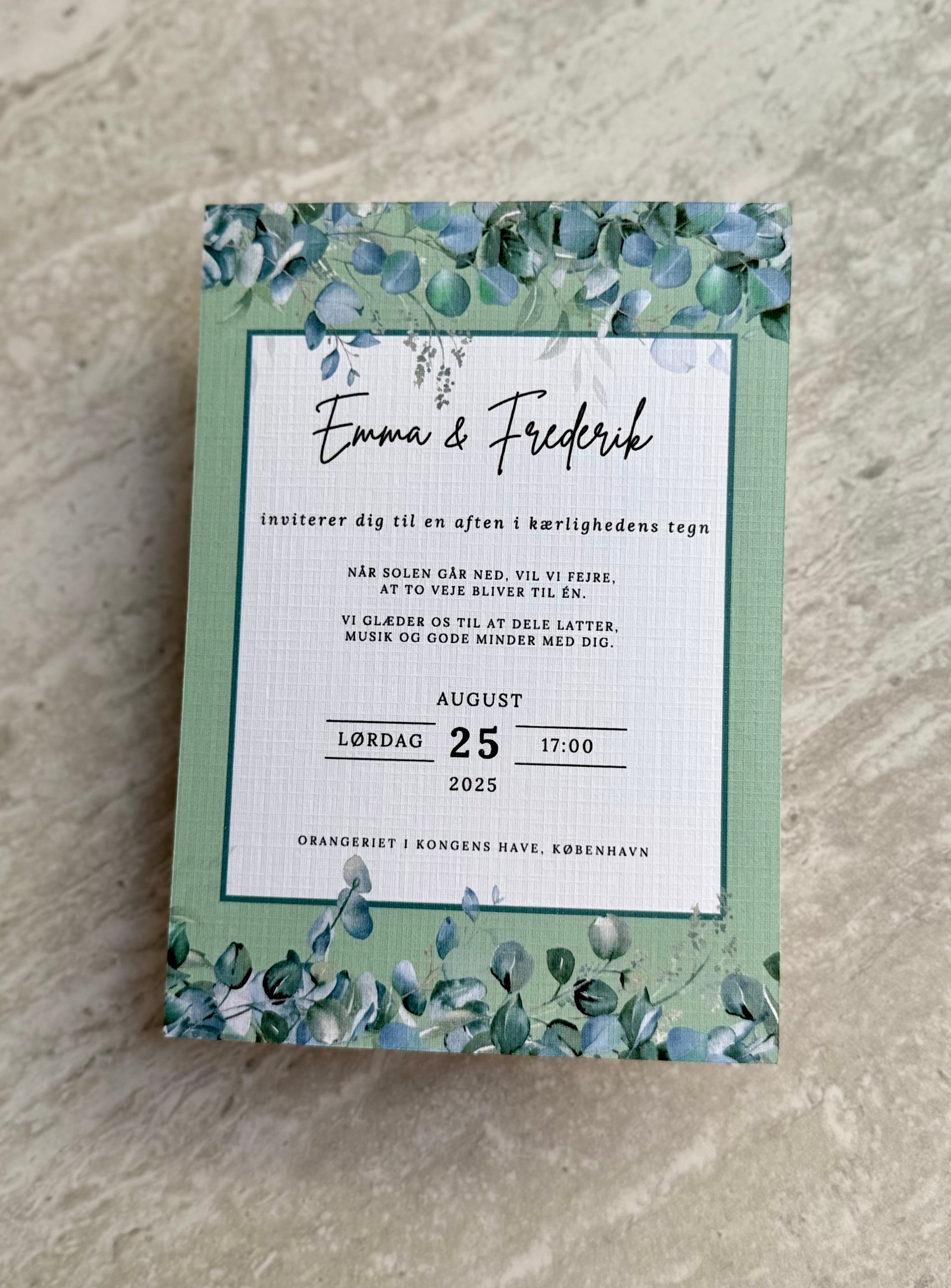 Bryllupsinvitation - Naturlig romantik Eucalyptus