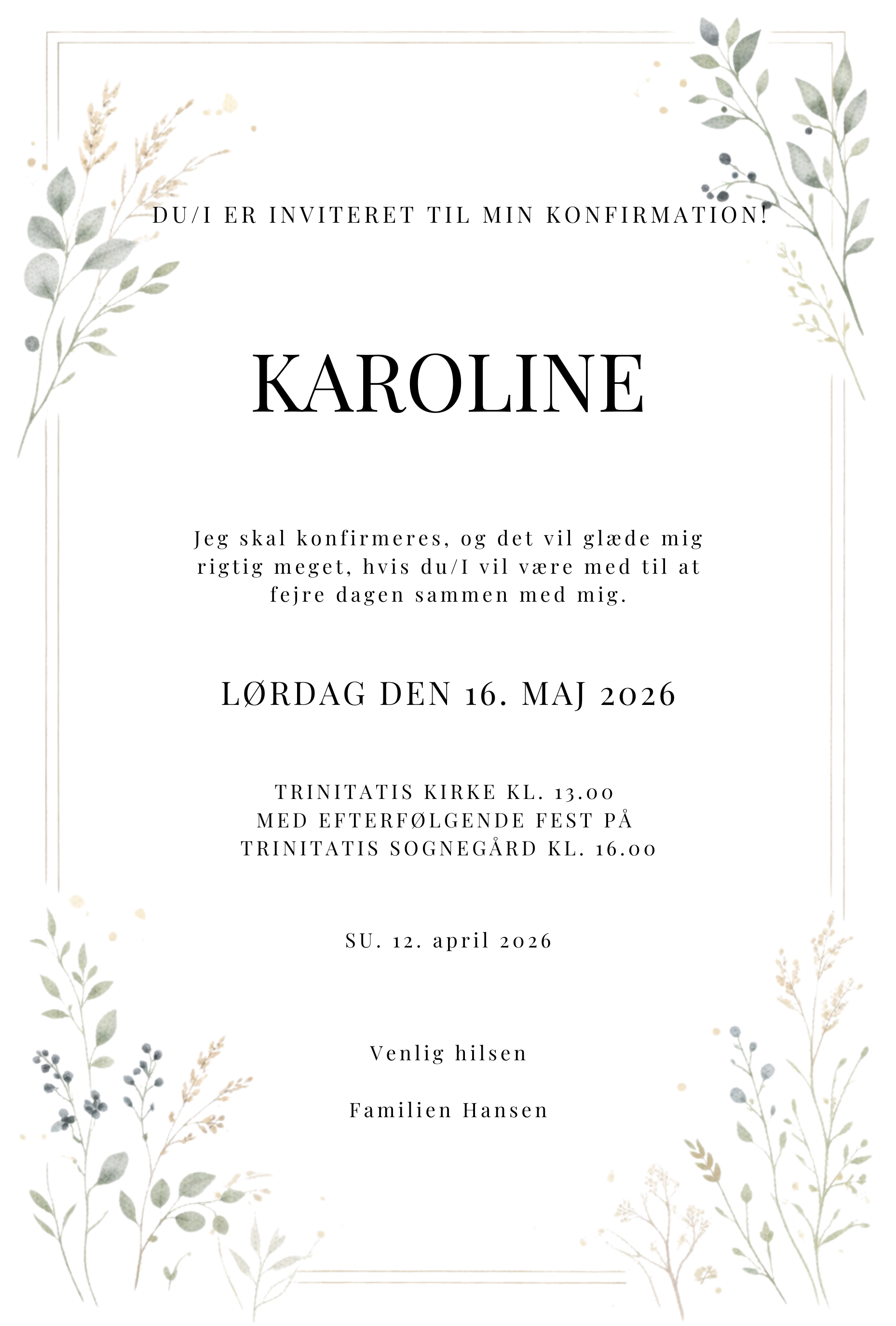 Konfirmationsinvitation - Classic Frame Green