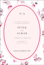 Bryllupsinvitation - Eucalyptus Frame Oval pink