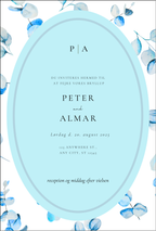 Bryllupsinvitation - Eucalyptus Frame Oval Blå
