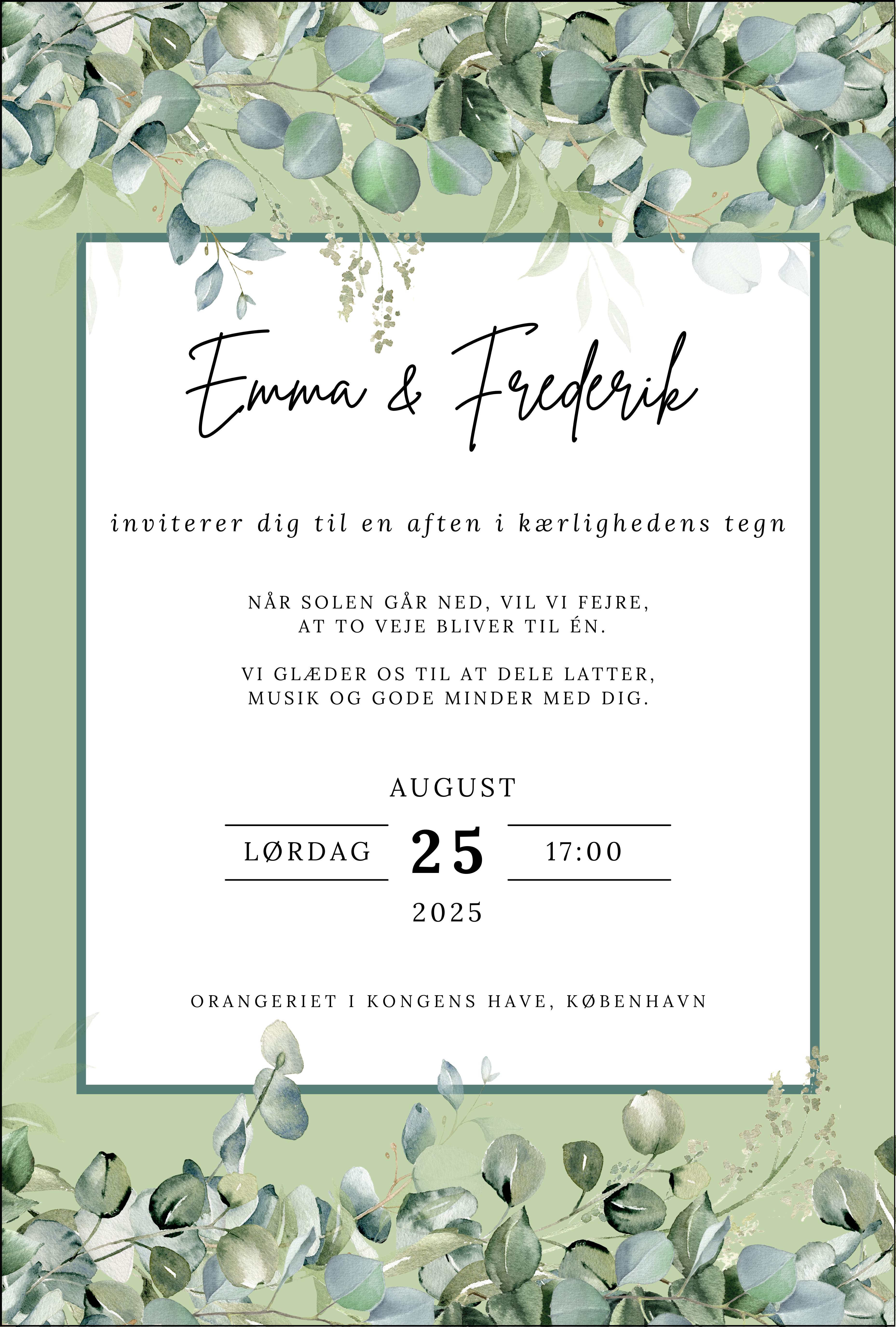 Bryllupsinvitation - Naturlig romantik Eucalyptus
