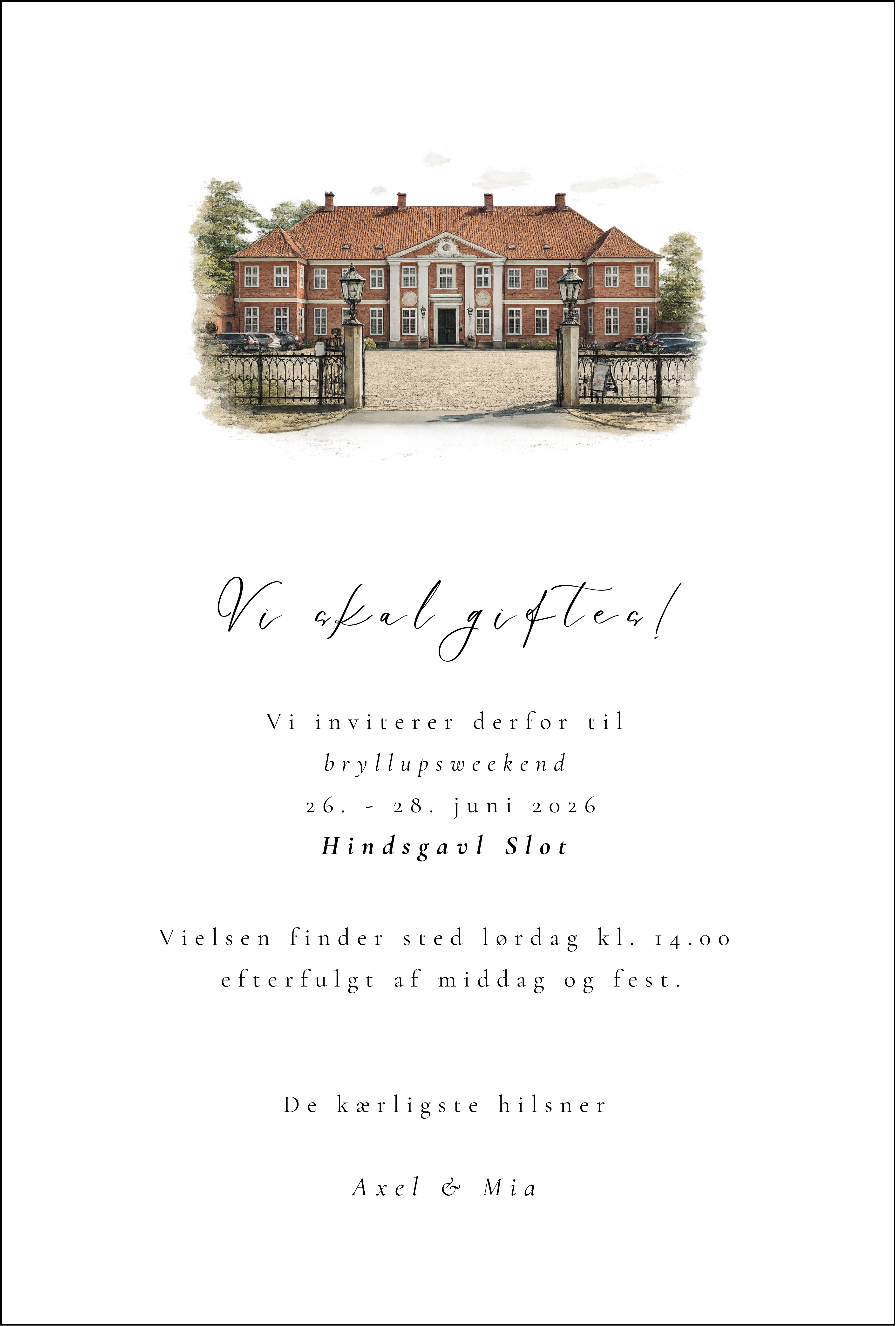 Bryllupsinvitation - Hindsgavl slot