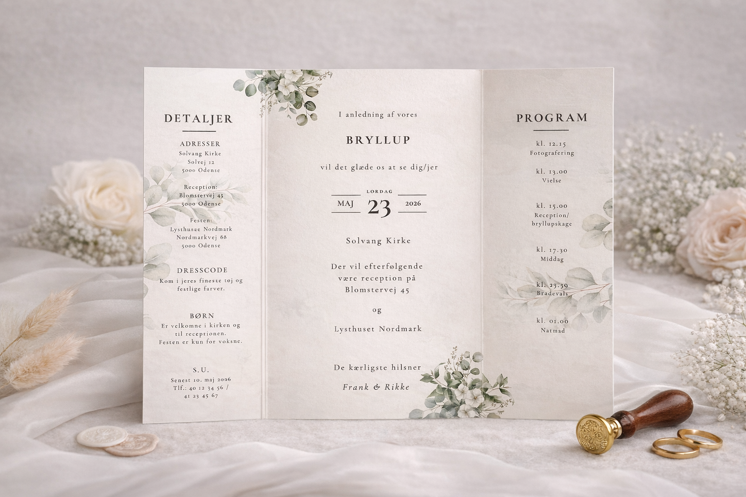 Bryllupsinvitation - Green forest gatefold