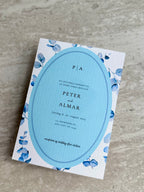 Bryllupsinvitation - Eucalyptus Frame Oval Blå