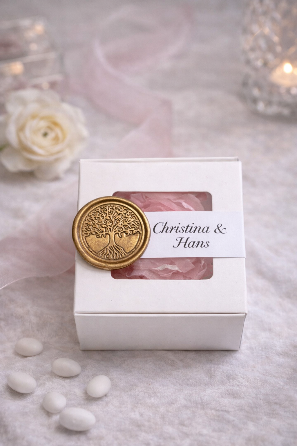 Roseformet lys i æske