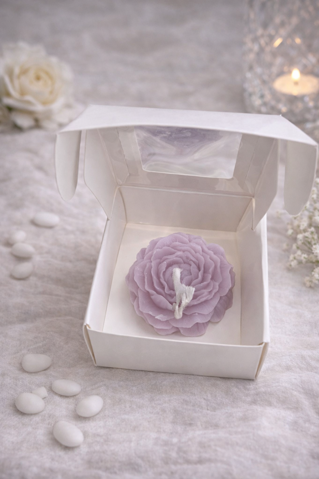 Roseformet lys i æske