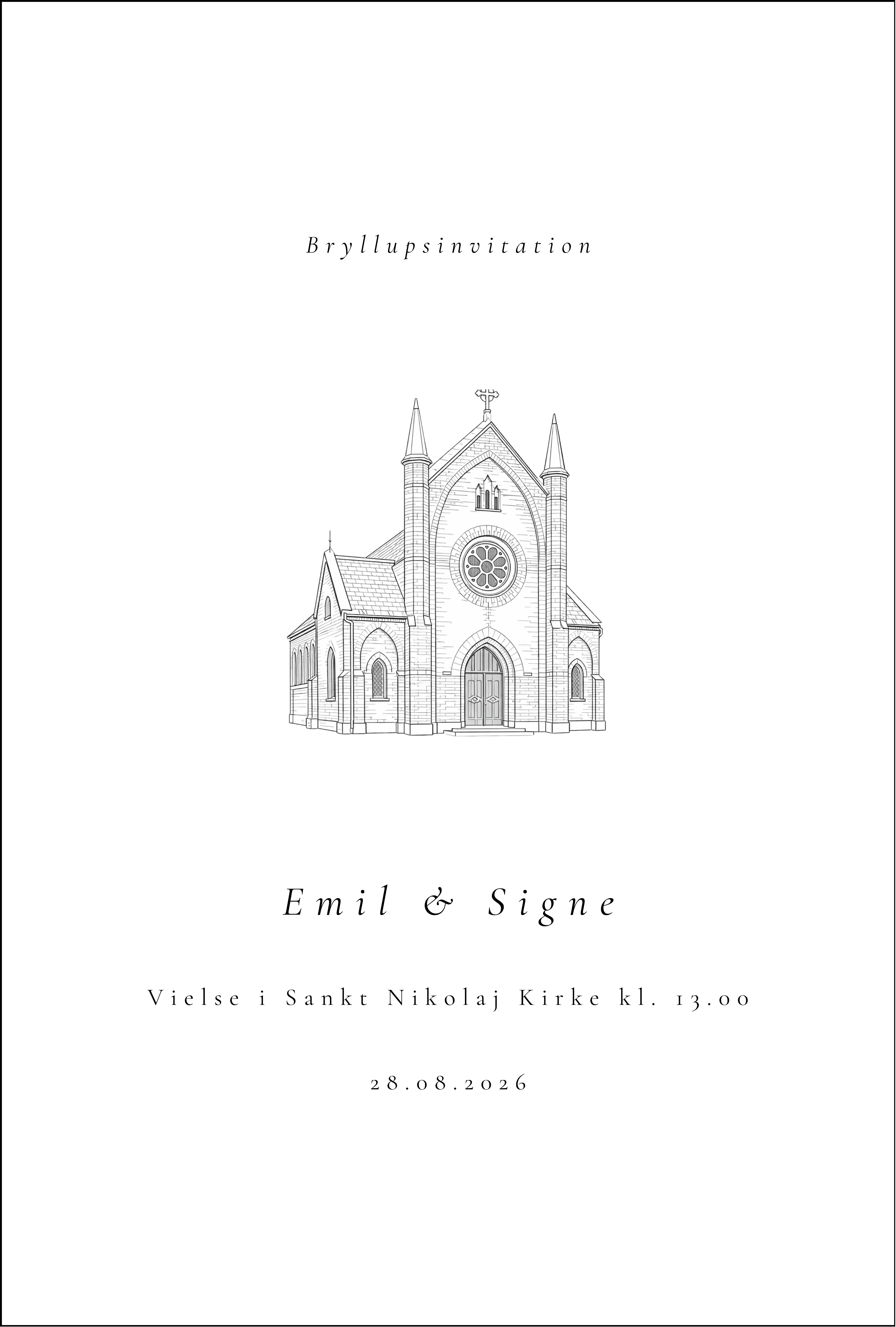 Bryllupsinvitation - Sankt Nikolaj Kirke