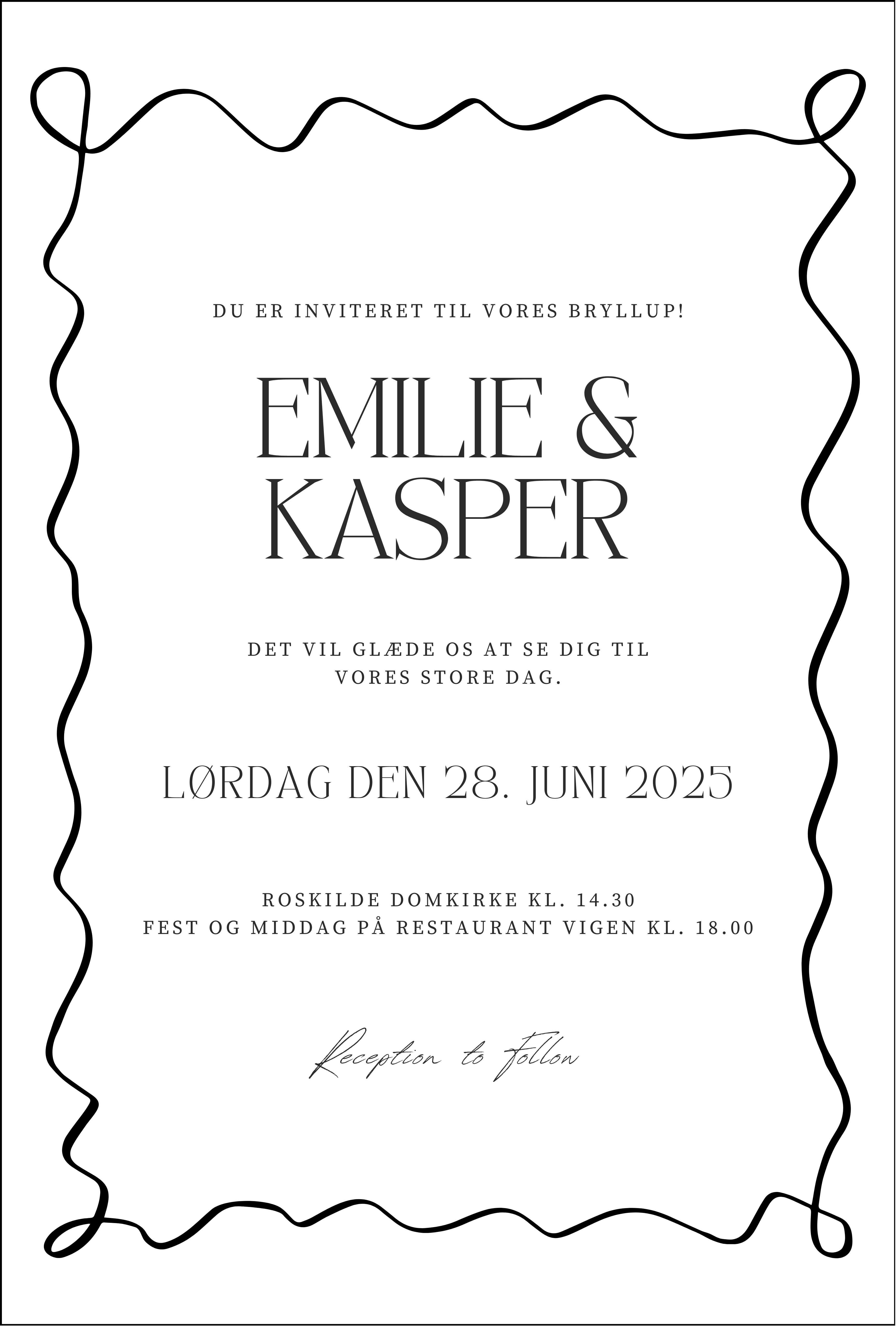 Bryllupsinvitation - Ribbon Flow Black